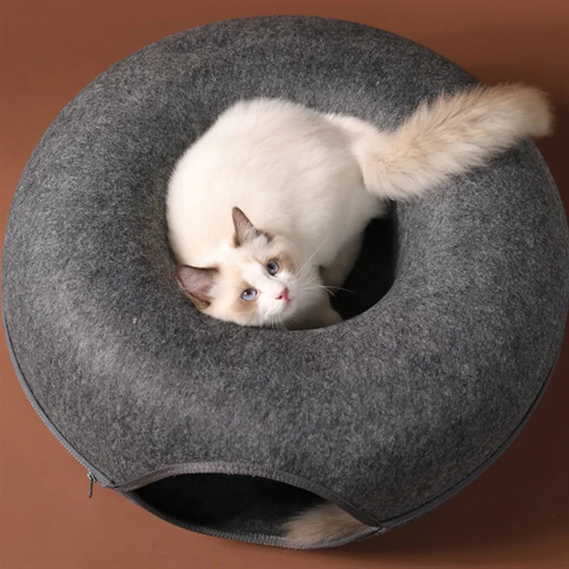 Katzen Traum-Oase: Donut-Tunnel-Spielbett für Katzen